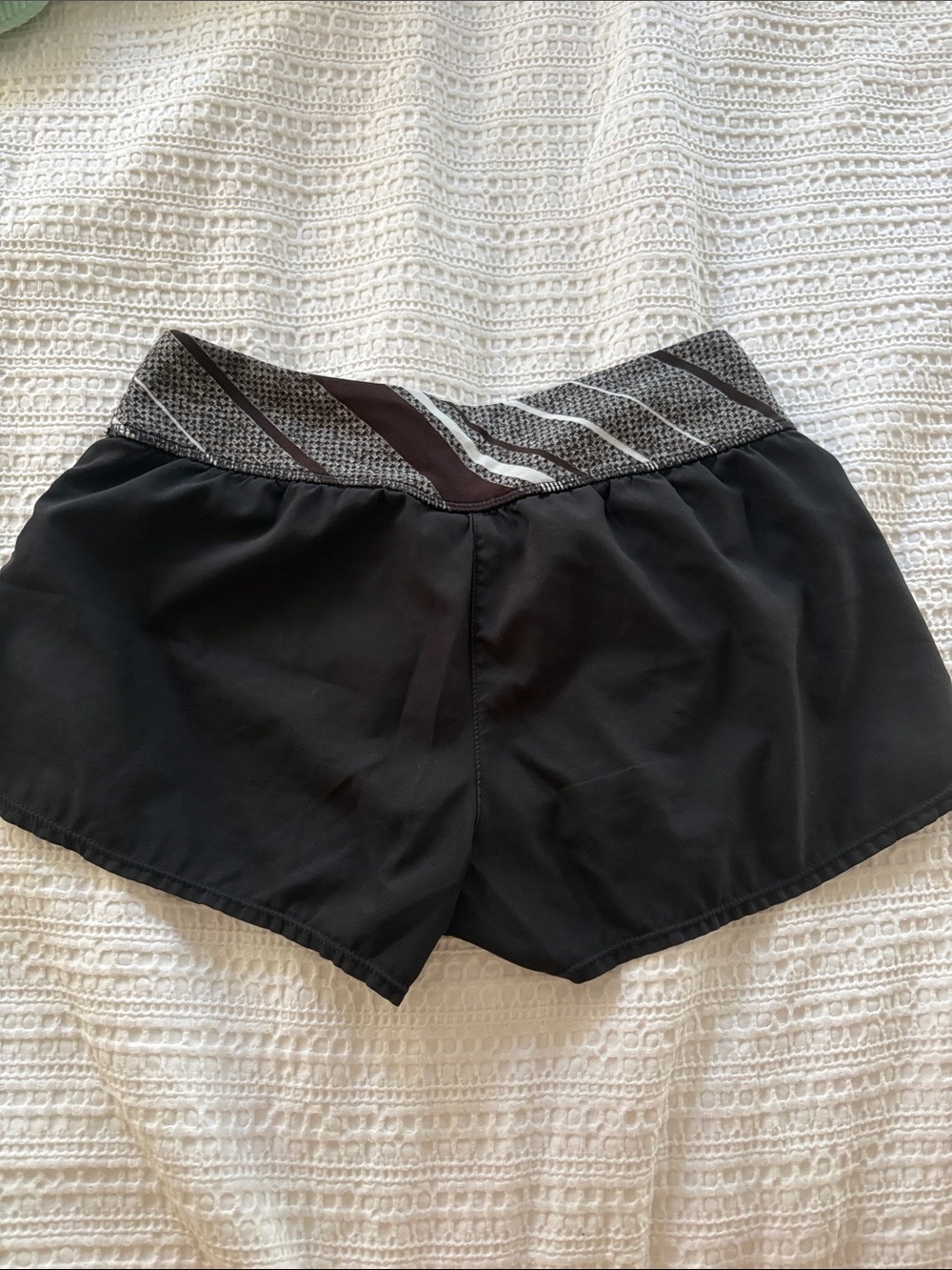 Nike Women’s Black Athletic Shorts with Patterned Waistband - Picture 2 of 2